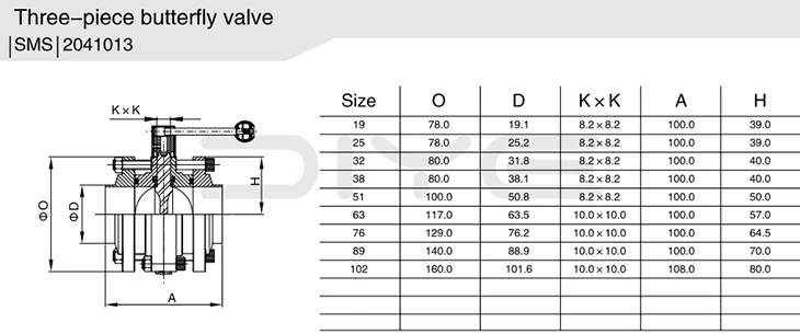 Sanitary 3-Piece Butterfly Valve